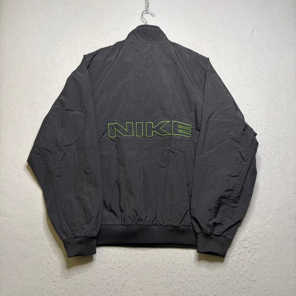 Nike Windbreaker Mens Large Black Vintage 90s Quarter Zip Neon Green Logo ER89